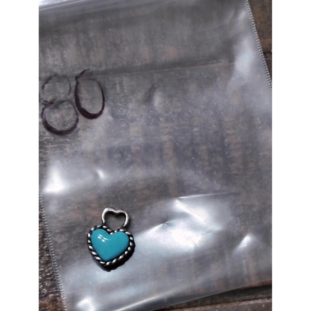 Turquoise Blue Enamel Heart Charm Pendant 925 vintage Twisted Rope Border S